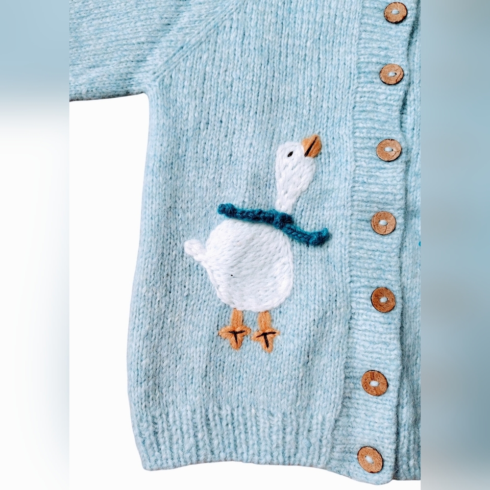 Boutique MumsHugsKnit Light Blue Handmade Cardigan with Goose Design - Picture 5 of 8